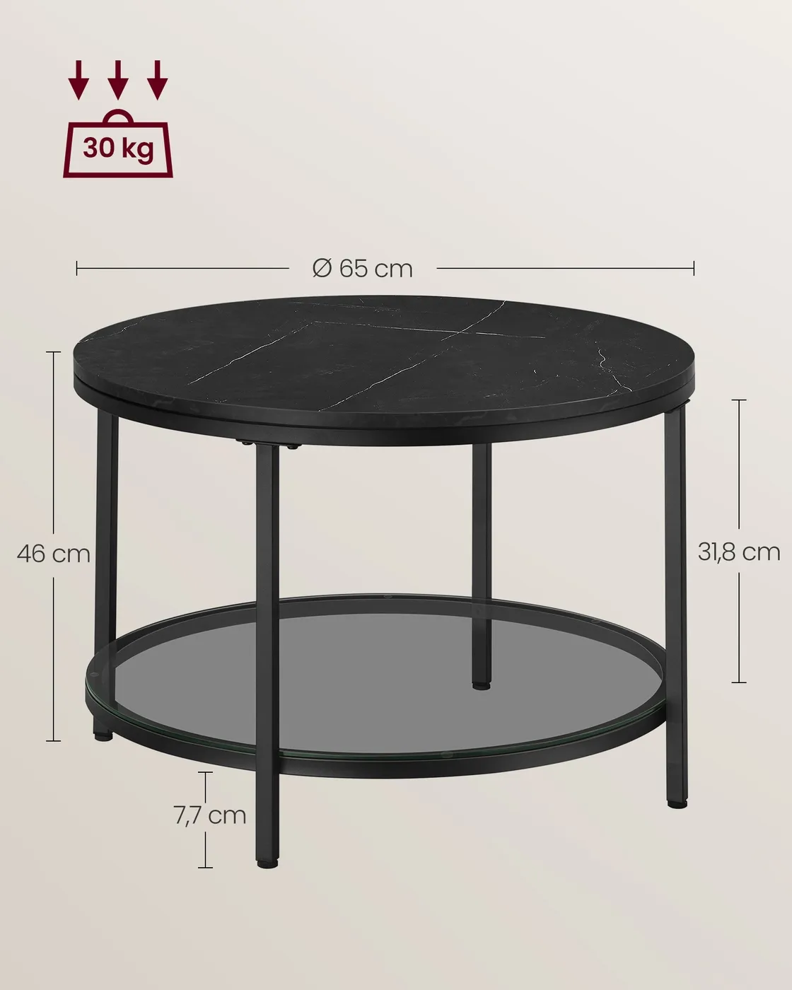Kavos staliukas su stiklo viršumi juodas 65cm diametro Kavos staliukas su stiklo viršumi juodas 65cm diametro Akcija