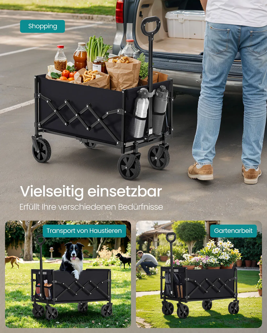Sulankstomas vežimėlis iki 150 kg juodas Sulankstomas vežimėlis iki 150 kg juodas Akcija