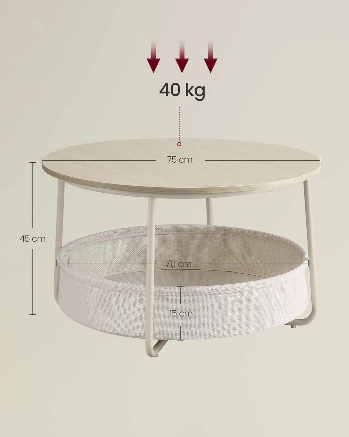 Apvalus kavos staliukas su audiniu natūralios kreminės spalvos 75cm diametro Apvalus kavos staliukas su audiniu natūralios kreminės spalvos 75cm diametro Akcija
