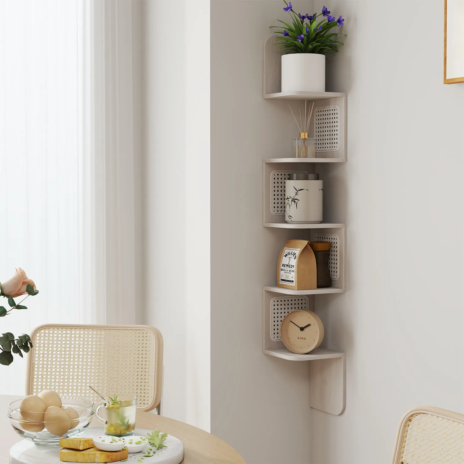 Kampinė lentynėlė boho stiliaus kreminė Kampinė lentynėlė boho stiliaus kreminė Akcija