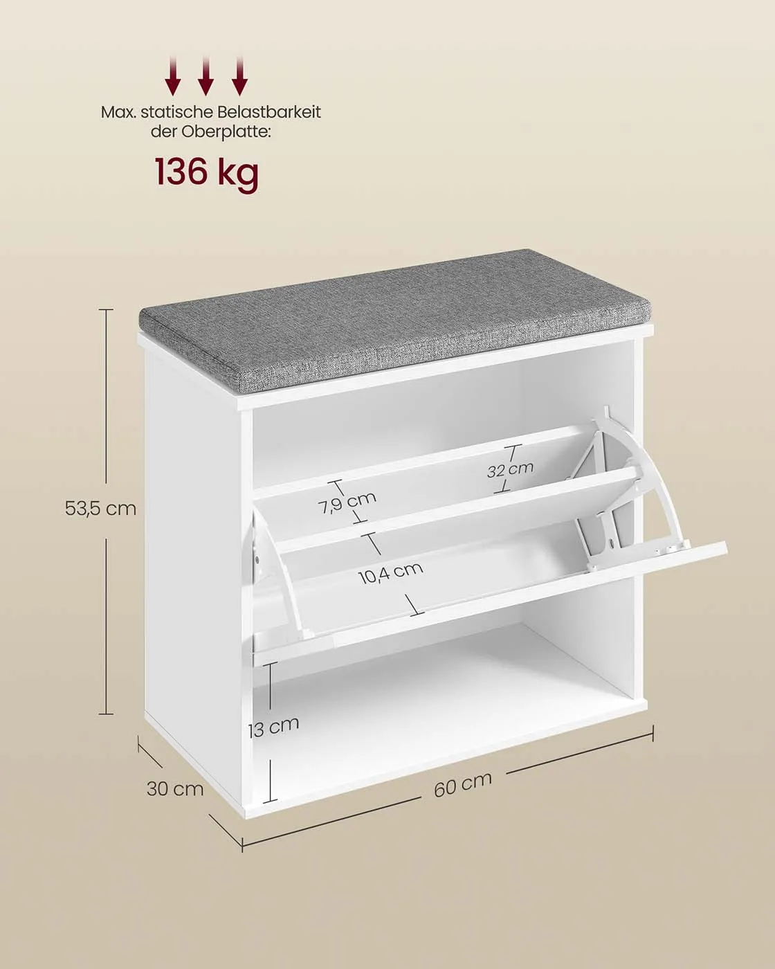 Batų suoliukas su minkšta sėdimąja dalimi baltas 60cm pločio Batų suoliukas su minkšta sėdimąja dalimi baltas 60cm pločio Akcija