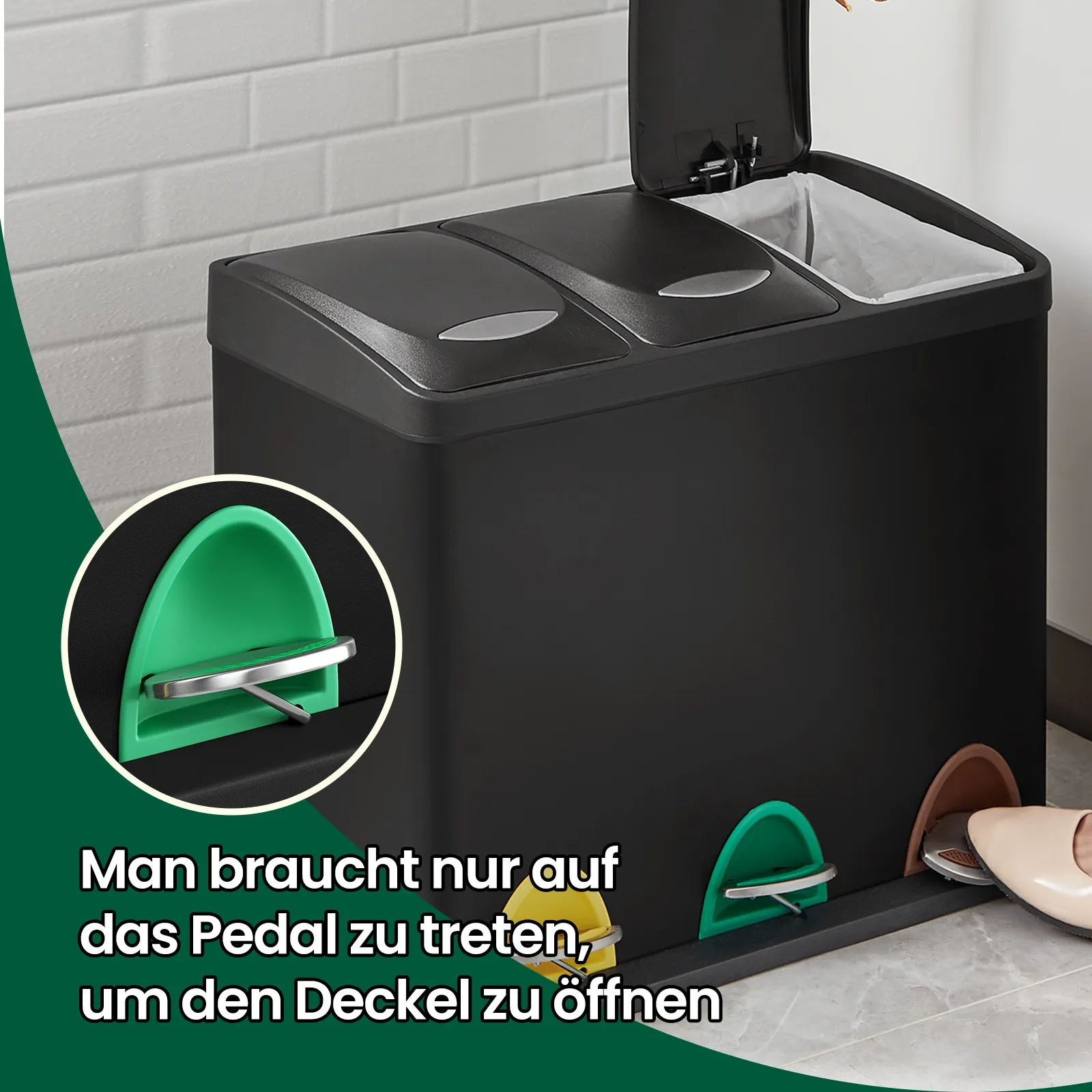 Kompaktiškas šiukšlių dėžė 3 x 8 L virtuvei, juoda Kompaktiškas šiukšlių dėžė 3 x 8 L virtuvei, juoda Akcija