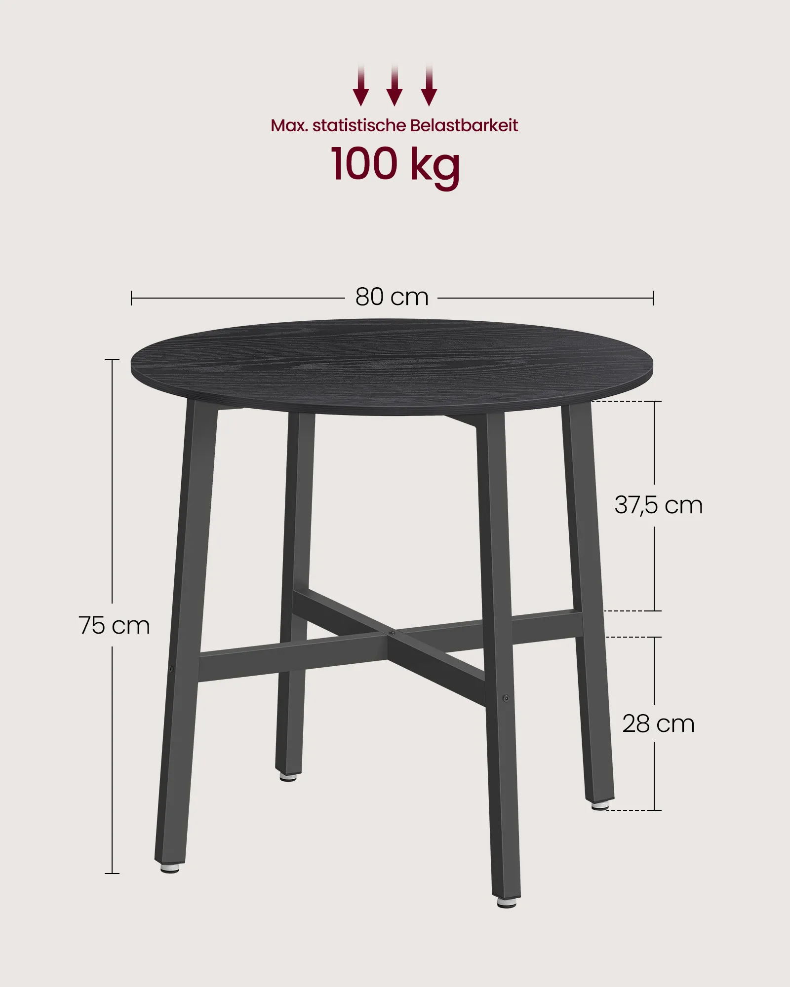 Apvalus valgomojo stalas juodas 80cm diametro Apvalus valgomojo stalas juodas 80cm diametro Akcija