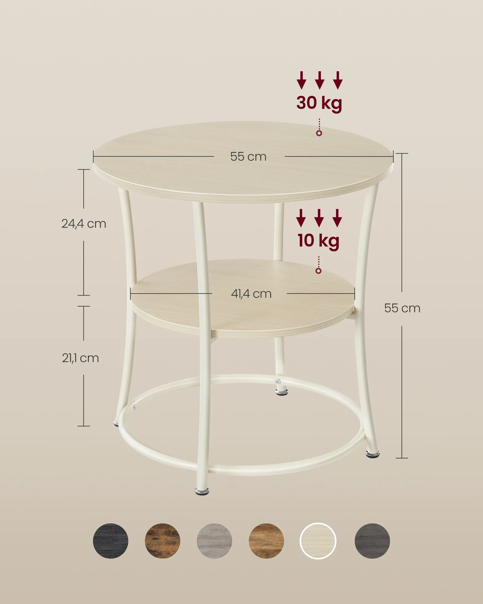 Šoninis staliukas su 2 lentynomis smėlio spalvos 55cm skersmens Šoninis staliukas su 2 lentynomis smėlio spalvos 55cm skersmens Kavos staliukai