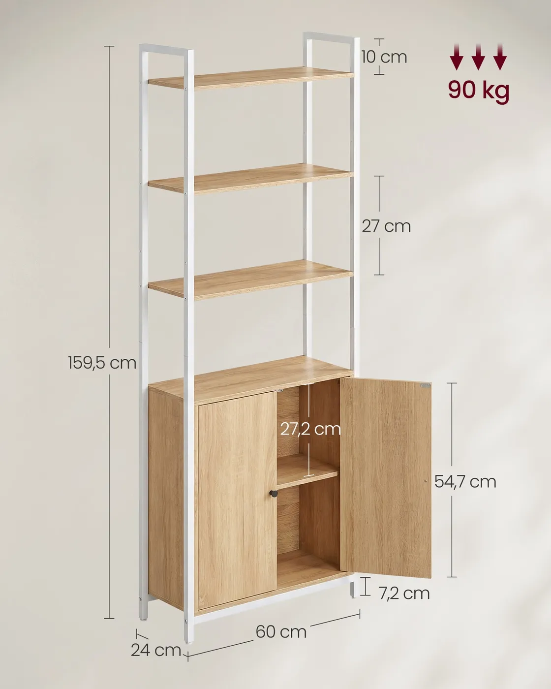 Knygų lentyna su durelėmis ir reguliuojamomis dalimis 159,5 cm aukščio Knygų lentyna su durelėmis ir reguliuojamomis dalimis 159,5 cm aukščio Biuras