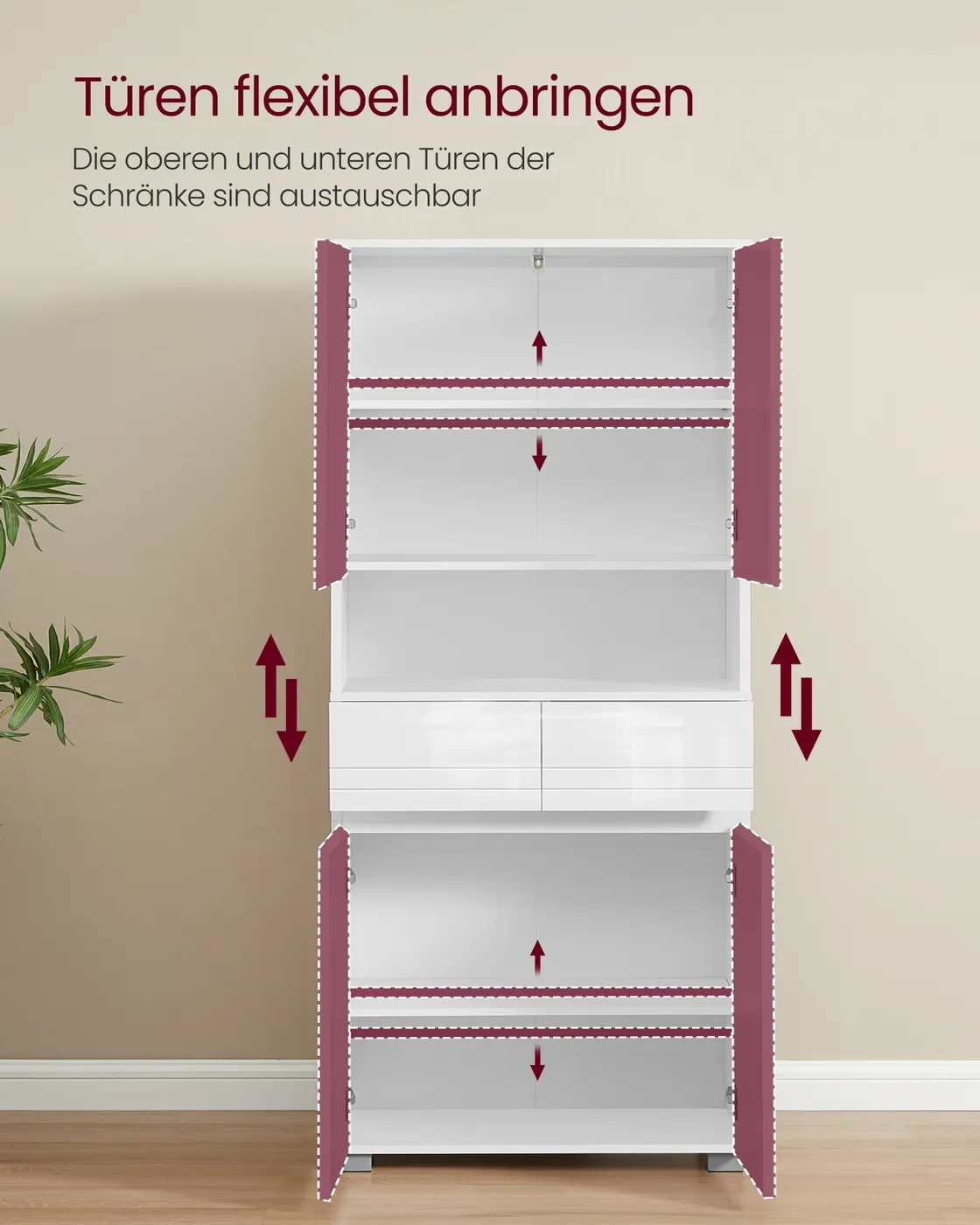 Aukšta spintelė su 4 durelėmis balta Aukšta spintelė su 4 durelėmis balta Pastatomos spintelės