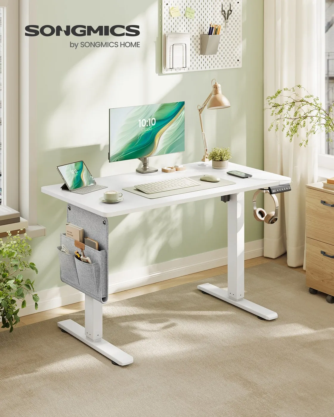 Elektrinis reguliuojamo aukščio stalas baltas 100 x 60 cm Elektrinis reguliuojamo aukščio stalas baltas 100 x 60 cm Biuras
