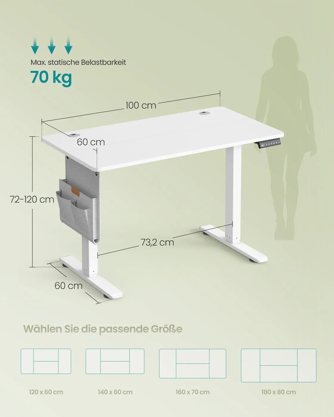 Elektrinis reguliuojamo aukščio stalas baltas 100 x 60 cm Elektrinis reguliuojamo aukščio stalas baltas 100 x 60 cm Biuras
