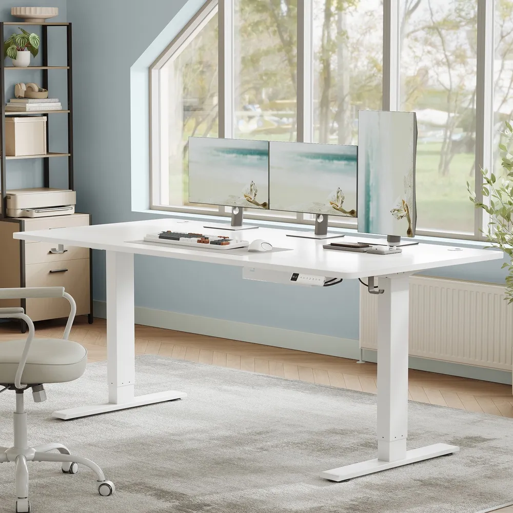 Elektrinis reguliuojamas rašomasis stalas 180 x 80 cm baltas matinis Elektrinis reguliuojamas rašomasis stalas 180 x 80 cm baltas matinis Akcija