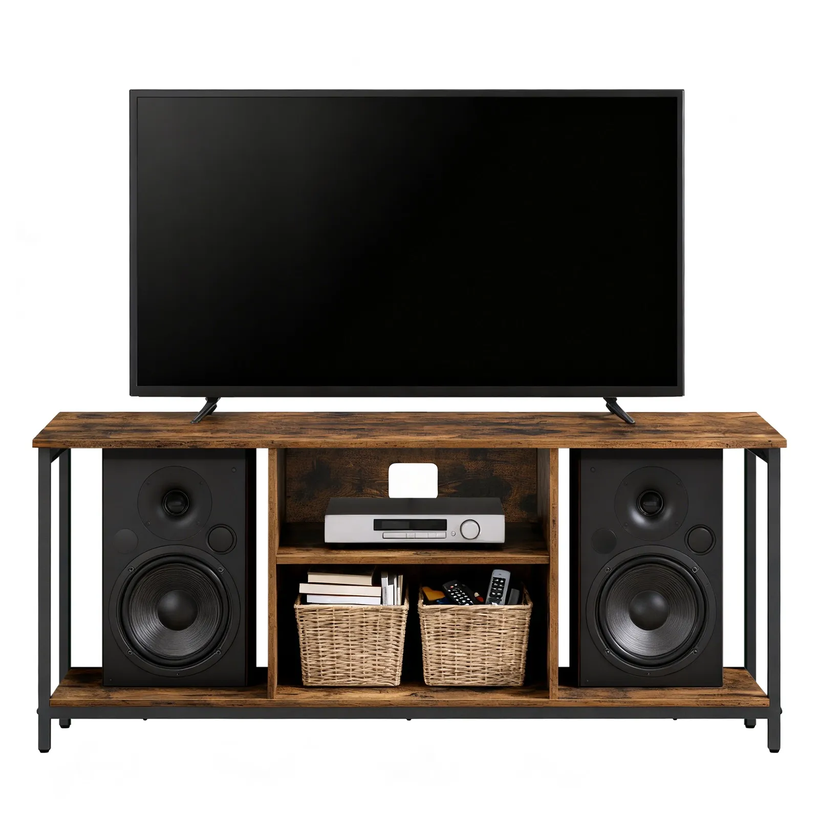 TV stalas su lentynomis ruda/juoda 147cm pločio TV stalas su lentynomis ruda/juoda 147cm pločio Akcija