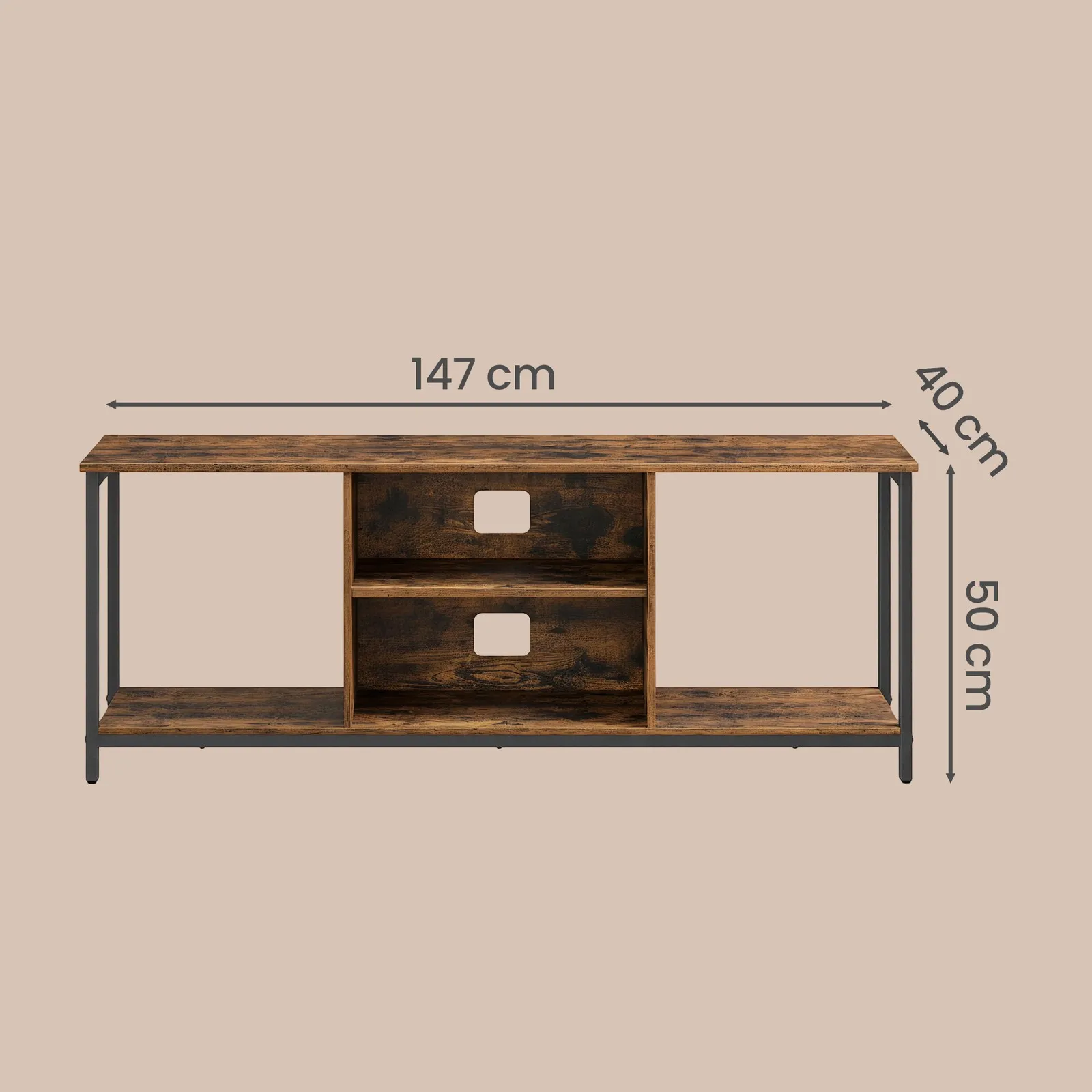 TV stalas su lentynomis ruda/juoda 147cm pločio TV stalas su lentynomis ruda/juoda 147cm pločio Akcija