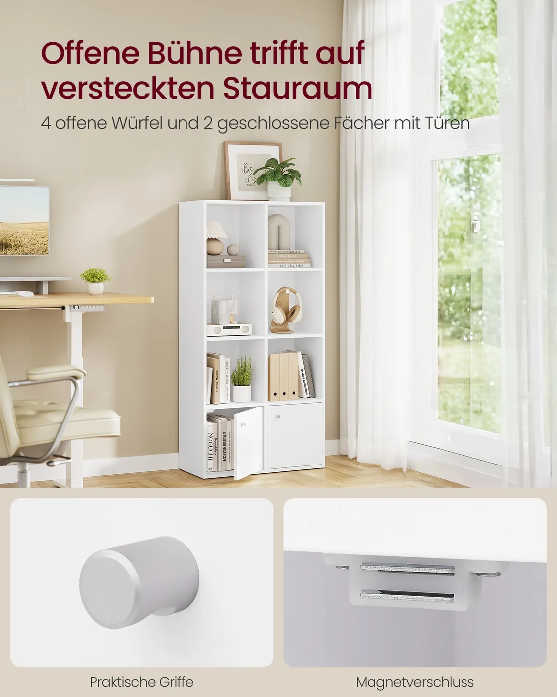 Knygų lentyna pastatoma su durelėmis baltos spalvos Knygų lentyna pastatoma su durelėmis baltos spalvos Biuras