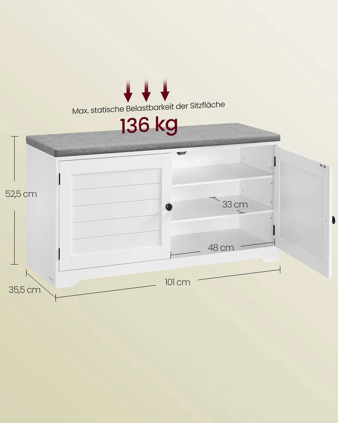 Batų spintelė su 3 durelėmis balta ir pilka 101 x 35.5cm Batų spintelė su 3 durelėmis balta ir pilka 101 x 35.5cm Batų spintelės