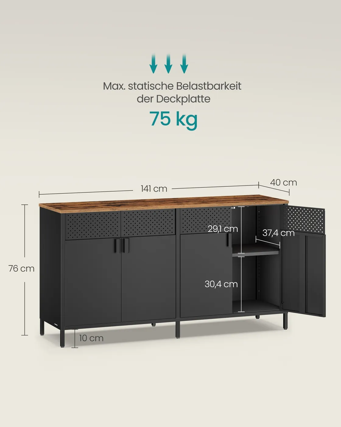Sandėliavimo spintelė su 4 durelėmis juodos ir rudos spalvos 141cm pločio plieninė Sandėliavimo spintelė su 4 durelėmis juodos ir rudos spalvos 141cm pločio plieninė Biuras