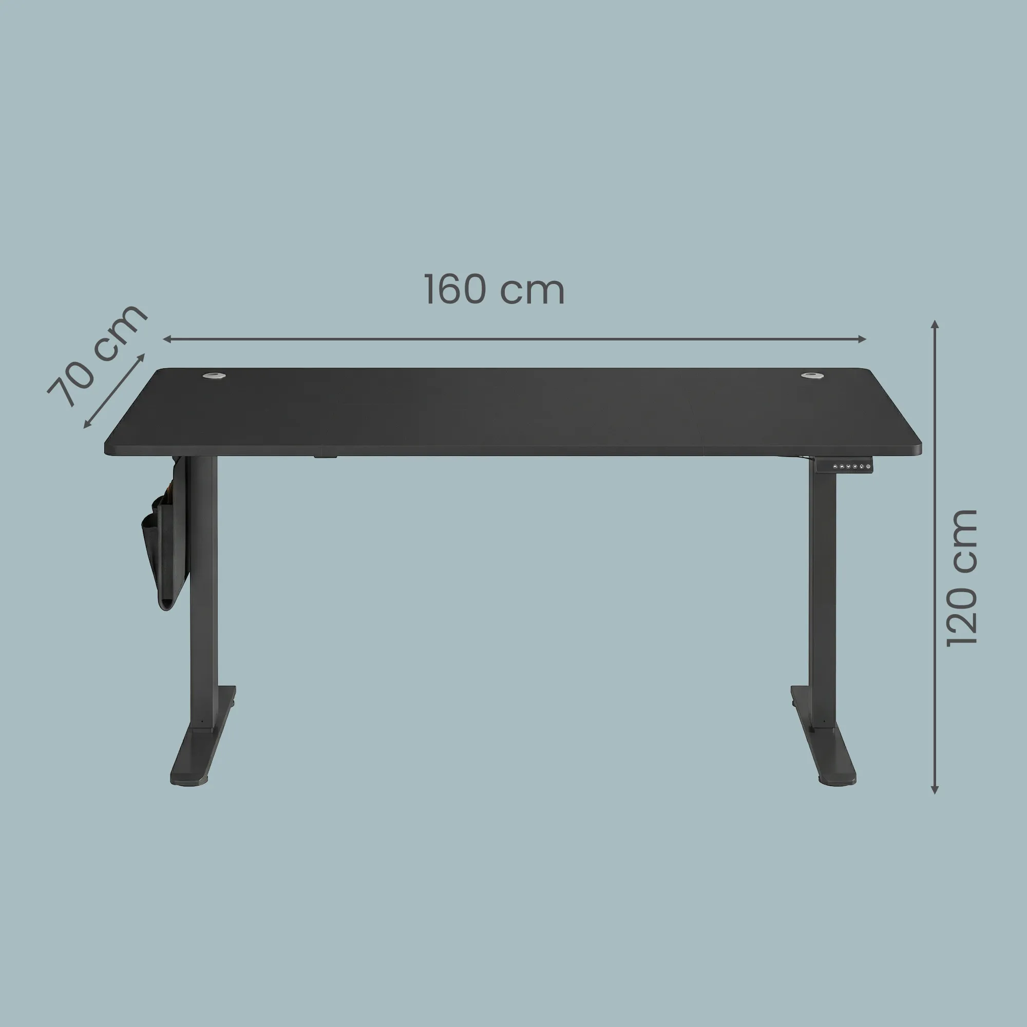 Elektrinis reguliuojamas rašomasis stalas juodos spalvos 70x160cm Elektrinis reguliuojamas rašomasis stalas juodos spalvos 70x160cm Biuras
