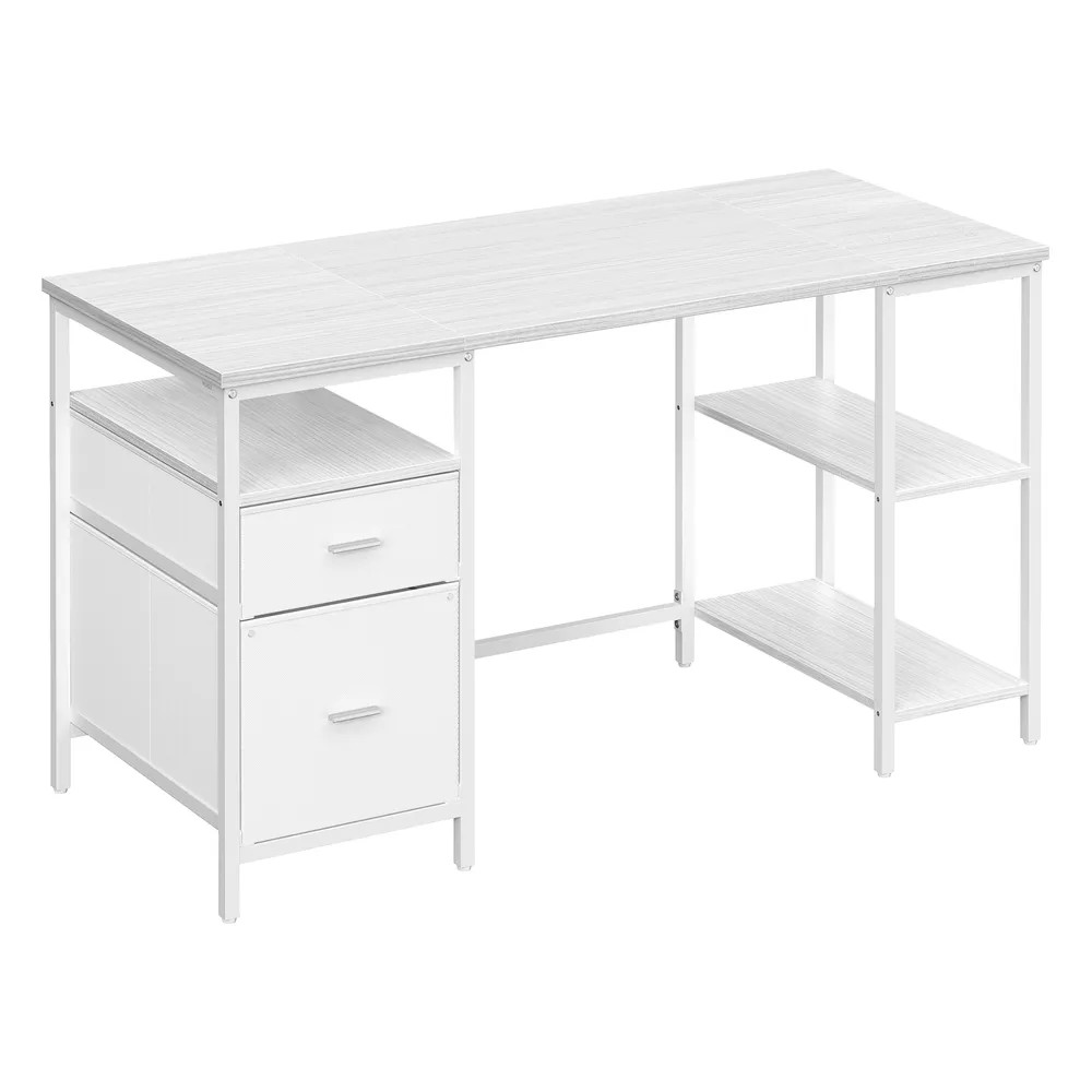 Rašomasis stalas su 3 lentynomis ir 2 stalčiais baltos spalvos 140 x 60cm Rašomasis stalas su 3 lentynomis ir 2 stalčiais baltos spalvos 140 x 60cm Biuras