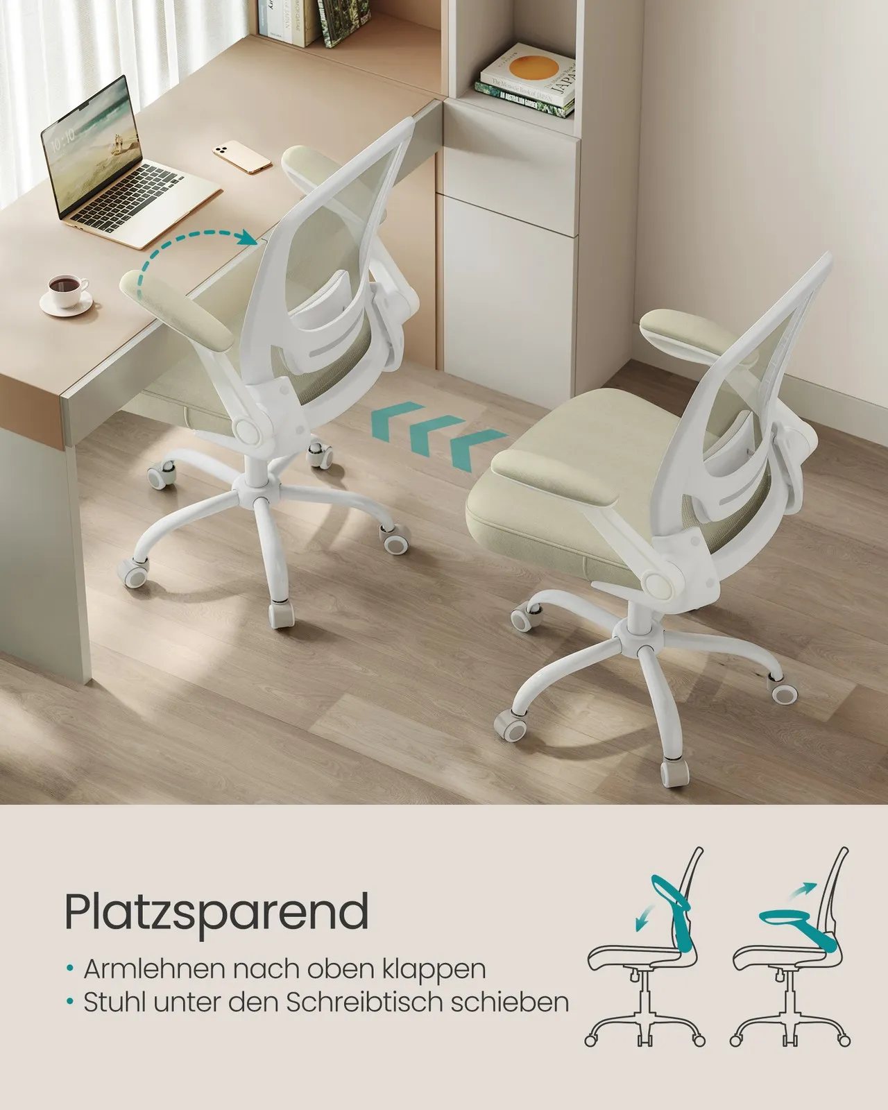 Ergonomiška smėlio spalvos biuro kėdė su tinklu Ergonomiška smėlio spalvos biuro kėdė su tinklu Biuras