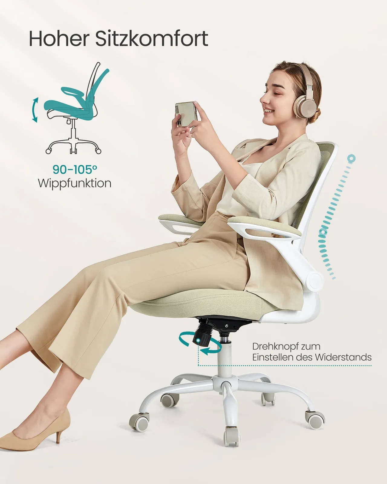 Ergonomiška smėlio spalvos biuro kėdė su tinklu Ergonomiška smėlio spalvos biuro kėdė su tinklu Biuras