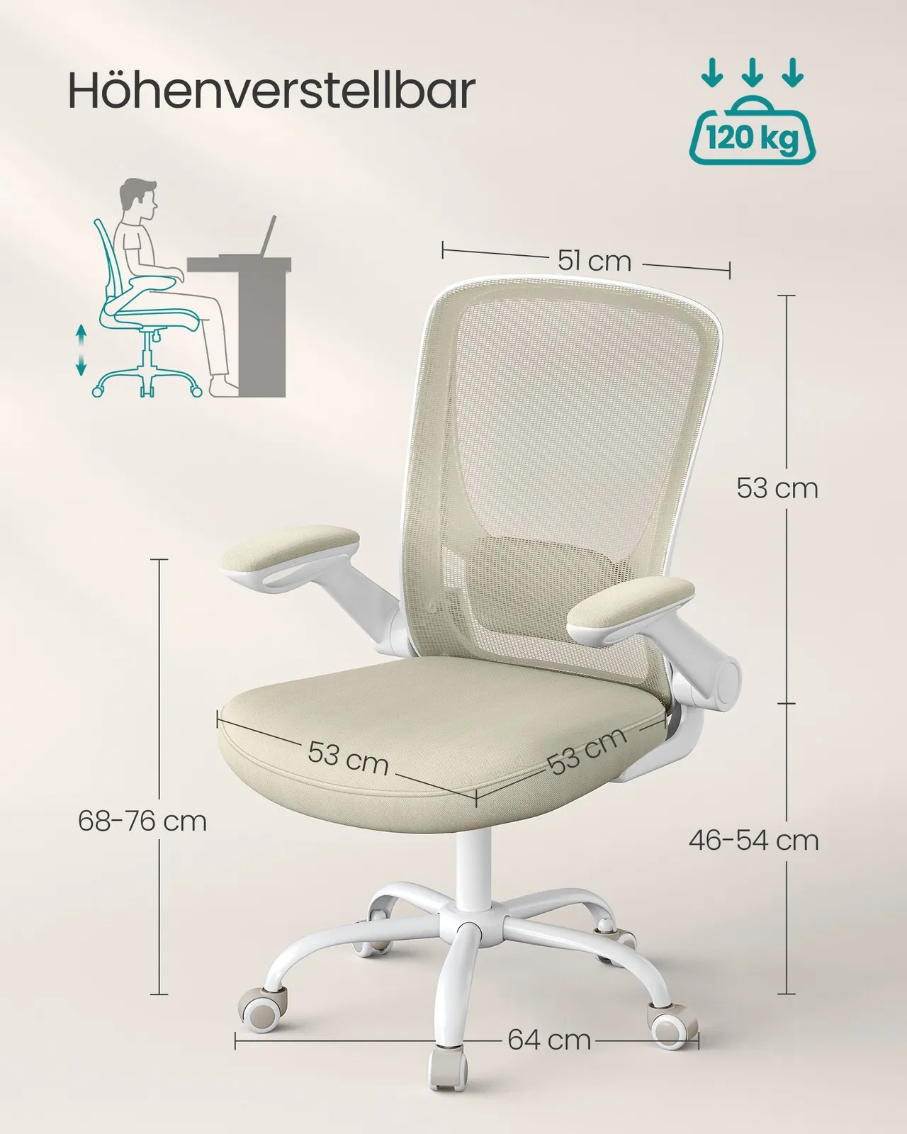 Ergonomiška smėlio spalvos biuro kėdė su tinklu Ergonomiška smėlio spalvos biuro kėdė su tinklu Biuras