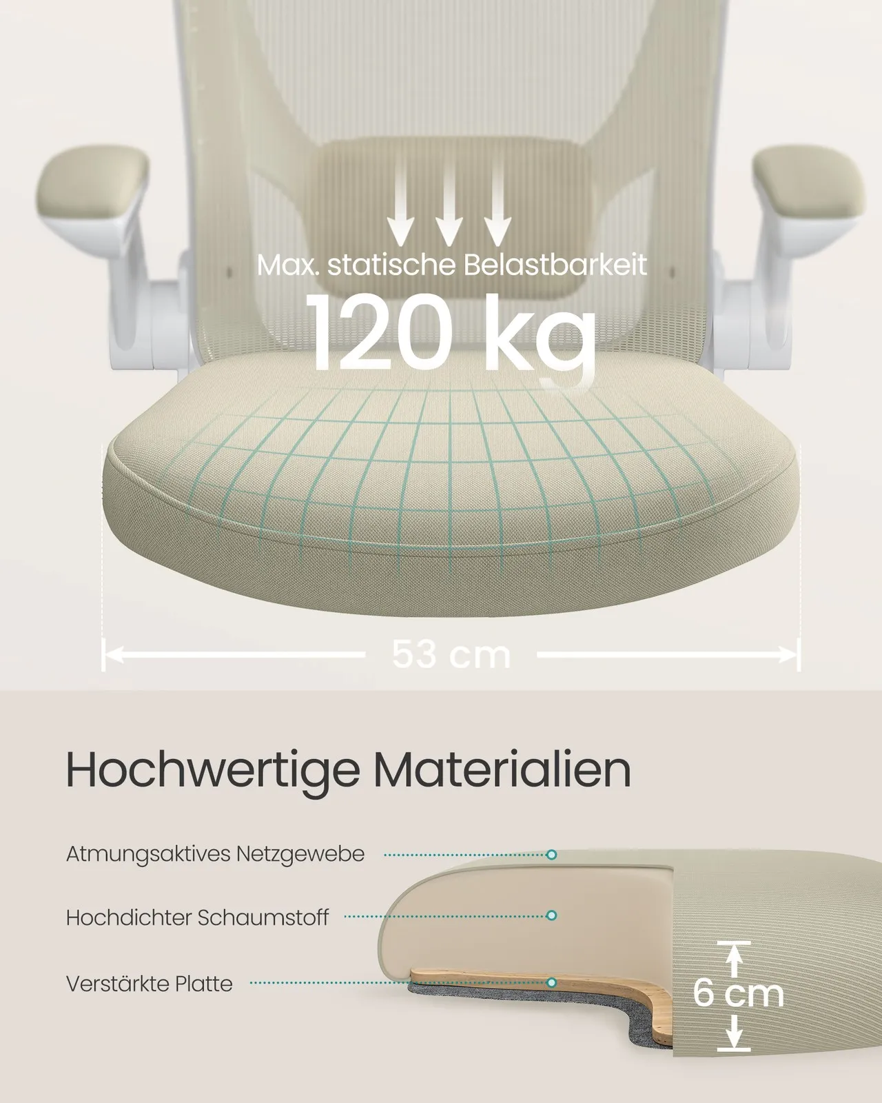 Ergonomiška smėlio spalvos biuro kėdė su tinklu Ergonomiška smėlio spalvos biuro kėdė su tinklu Biuras