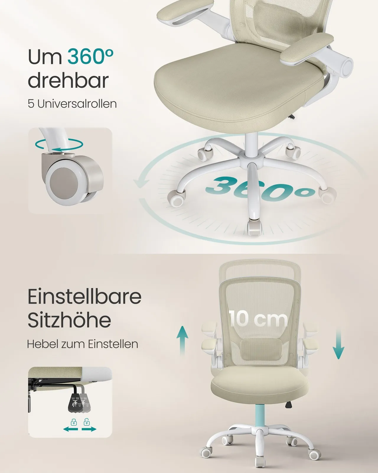 Ergonomiška smėlio spalvos biuro kėdė su tinklu Ergonomiška smėlio spalvos biuro kėdė su tinklu Biuras