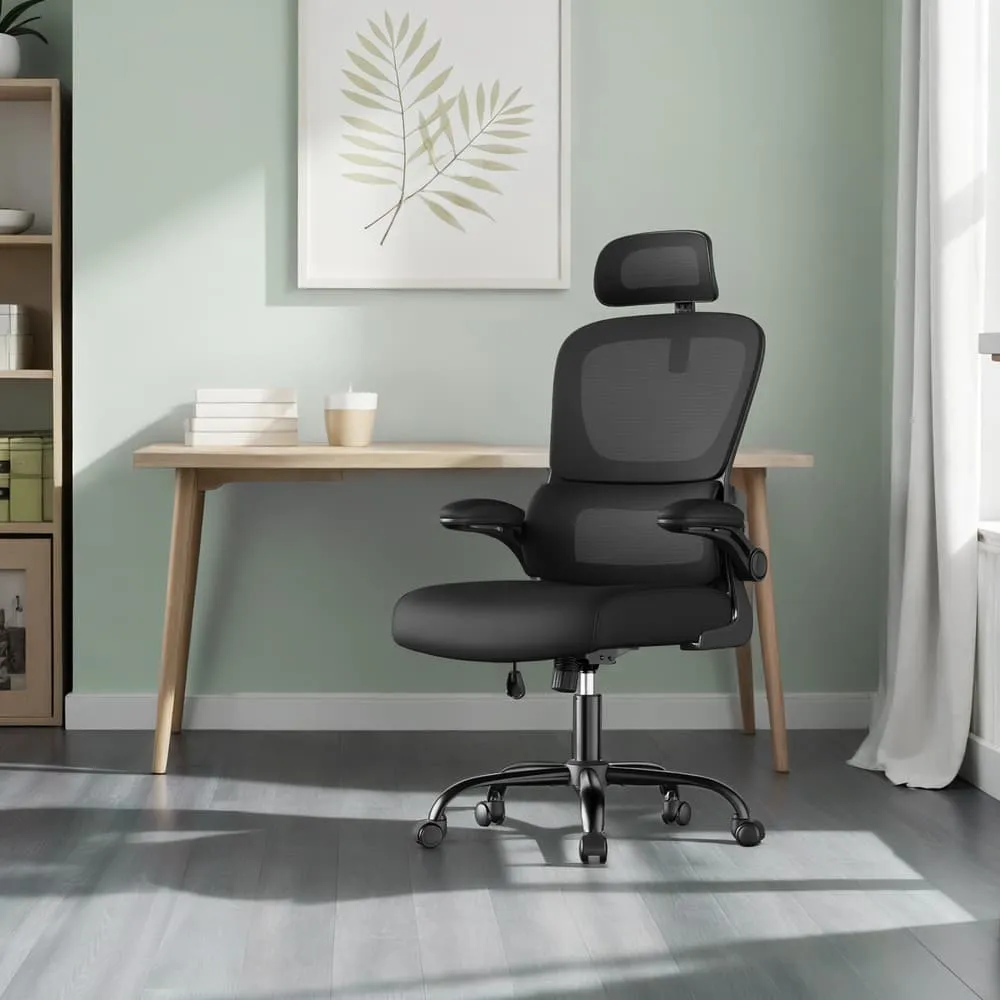 Juoda ergonominė biuro kėdė su tinkliniu atlošu Juoda ergonominė biuro kėdė su tinkliniu atlošu Biuras